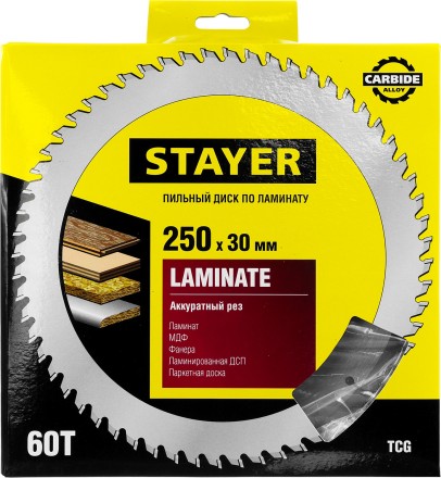 Пильный диск &quot;Laminate line&quot; для ламината, 250x30, 60Т, STAYER 3684-250-30-60 купить в Нефтеюганске