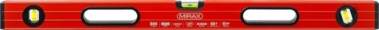 Уровень коробчатый усиленный MIRAX, фрезерованная поверхность, утолщенный профиль, 3 противоударных ампулы (1 поворотная на 360 град), с ручками, 80 см 34603-080 купить в Нефтеюганске