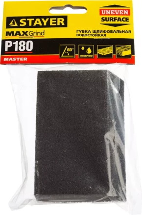 Губка шлифовальная STAYER &quot;MASTER&quot; угловая, зерно - оксид алюминия, Р180, 100 x 68 x 42 x 26 мм, средняя жесткость 3561-180 купить в Нефтеюганске