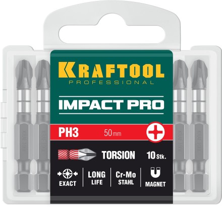 Биты для ударных шуруповертов KRAFTOOL Impact Pro PH 26191-3-50-S10 купить в Нефтеюганске