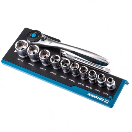 Набор торцевых головок трещотка 120 зубьев 12 предметов 3/8&quot; CrV Gross 14139 купить в Нефтеюганске