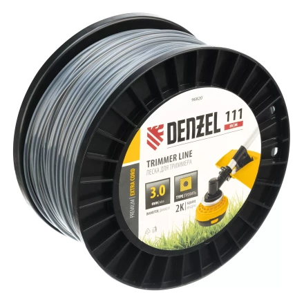 Леска для триммера двухкомпонентная квадрат, 3,0мм х 111м, на DIN катушке EXTRA CORD// Denzel 96820 купить в Нефтеюганске