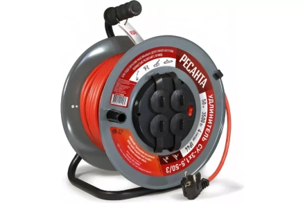 Удлинитель силовой на металлической катушке Ресанта СУ-3х1,5-50/3 (с выкл., 4 розетки, IP44) 61/118/8 купить в Нефтеюганске