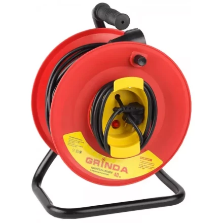 Удлинитель на катушке, 1 гнездо, евророзетка, 50м, заземление, защита от перегрузки, GRINDA 8-43665-50 купить в Нефтеюганске