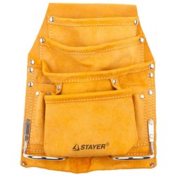 Сумка поясная STAYER &quot;MASTER&quot; для инструментов, кожаная, 8 карманов, 2 скобы 38505