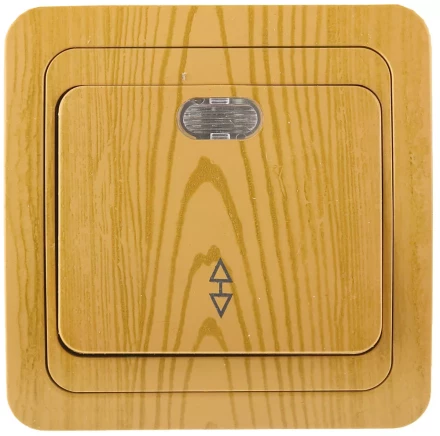 Выключатель СВЕТОЗАР &quot;ГАММА&quot; проходной, с подсветкой, одноклавишный, цвет ольха, 10A/~250B SV-54138-A купить в Нефтеюганске