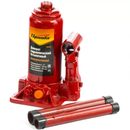 Домкрат гидравлический бутылочный телескопический 2 т h подъема 170–410 мм SPARTA 50341 купить в Нефтеюганске