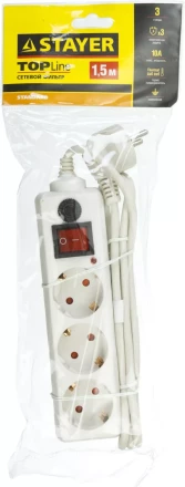 Сетевой фильтр STAYER &quot;STANDARD&quot; электрический, 3 гнезда, макс. мощн. 2200 Вт, 1.5м 55065-1.5 купить в Нефтеюганске