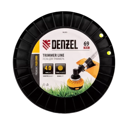 Леска для триммера круглая, 4,0мм х 69м, на DIN катушке FLEX CORD,  Denzel 96283 купить в Нефтеюганске