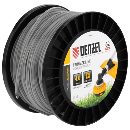 Леска для триммера двухкомпонентная квадрат, 4,0мм х 62м, на DIN катушке EXTRA CORD// Denzel 96821 купить в Нефтеюганске