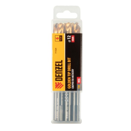 Сверло по металлу, 12 мм, HSS-Tin, Golden Tip, 6 шт. Denzel 717224 купить в Нефтеюганске