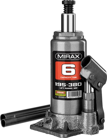 Домкрат гидравлический бутылочный, 6т, 195-380 мм, MIRAX 43260-6 43260-6 купить в Нефтеюганске