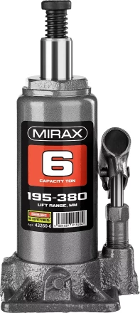 Домкрат гидравлический бутылочный, 6т, 195-380 мм, MIRAX 43260-6 43260-6 купить в Нефтеюганске