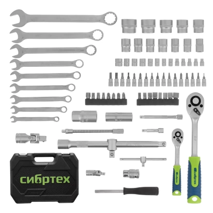 Набор инструментов Сибртех 13391, 1/2&quot;, 1/4&quot;, пластиковый кейс, 82 предмета купить в Нефтеюганске