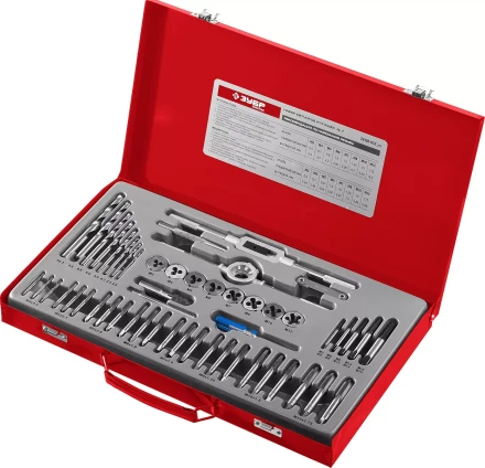 Набор метчиков и плашек ЗУБР &quot;МАСТЕР&quot;, сталь 9ХС, 52 предмета 28130-H52_z01 купить в Нефтеюганске