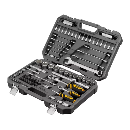 Набор инструментов Denzel, 1/2&quot;, 1/4&quot;, CrV, S2, пластиковый кейс, 82 предмета 15809 купить в Нефтеюганске