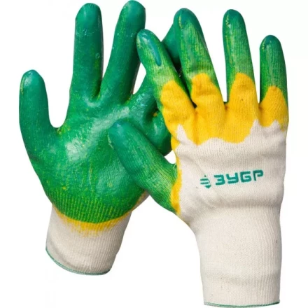 Перчатки ЗУБР &quot;МАСТЕР&quot; трикотажные, х/б, двойная обливная ладонь из латекса, L-XL 11459-XL купить в Нефтеюганске