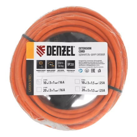 Удлинитель-шнур силовой Denzel Garden Series, ПВС, 10м, 1 розетка, 3 x 1 мм, 3 м, 37405 купить в Нефтеюганске
