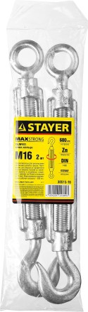 Талреп DIN 1480, крюк-кольцо, оцинкованный, М16, 2 шт, STAYER Master 30515-16 30515-16 купить в Нефтеюганске