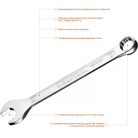 Ключи комбинированные KRAFTOOL, Cr-V, DIN 3113 27079-21 купить в Нефтеюганске
