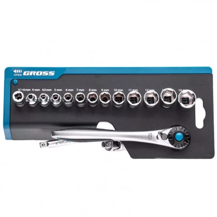 Набор торцевых головок трещотка 120 зубьев 36 предметов 1/4&quot; CrV Gross 14142 купить в Нефтеюганске