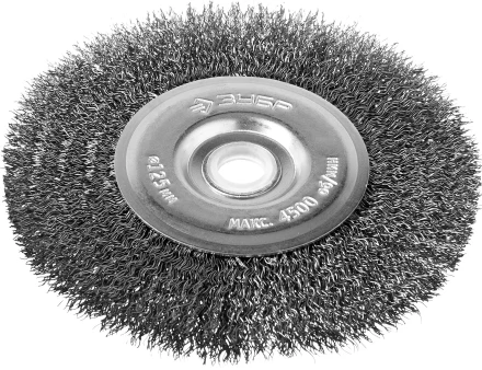 ЗУБР &quot;ПРОФЕССИОНАЛ&quot;. Щетка дисковая для точильно-шлифовального станка, витая стальная проволока 0,3мм, 125х12,7мм 35185-125_z02 купить в Нефтеюганске