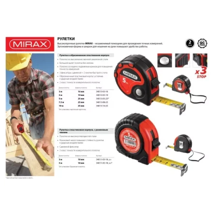 Рулетка MIRAX, 3 стопора, двухкомпонентный пластиковый корпус, 10мх25мм 34013-10-25 купить в Нефтеюганске