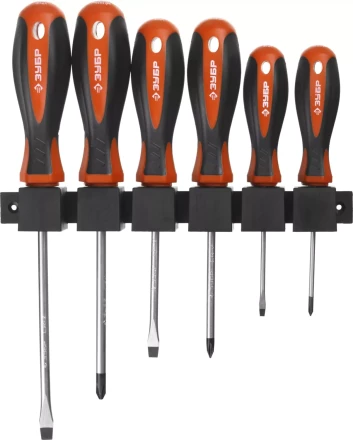 Набор ЗУБР &quot;МАСТЕР&quot;: Отвертки, Cr-v, эргономичная двухкомпонентная рукоятка, 6шт, на пластиковой стойке 25065-H5_z02 купить в Нефтеюганске