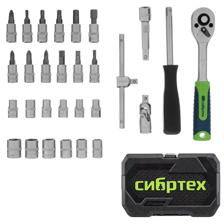 Набор инструментов Сибртех 13392, 1/4", пластиковый кейс, 29 предметов купить в Нефтеюганске