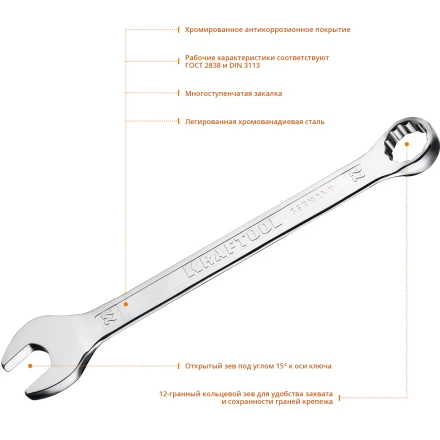 Ключи комбинированные KRAFTOOL, Cr-V, DIN 3113 27079-22 купить в Нефтеюганске