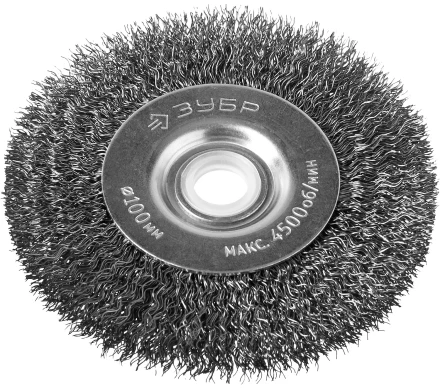 ЗУБР &quot;ПРОФЕССИОНАЛ&quot;. Щетка дисковая для точильно-шлифовального станка, витая стальная проволока 0,3мм, 100х12,7мм 35185-100_z02 купить в Нефтеюганске