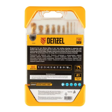 Набор сверл по металлу, 1-10 мм, HSS-Tin, Golden Tip, 10 шт Denzel 72316 купить в Нефтеюганске