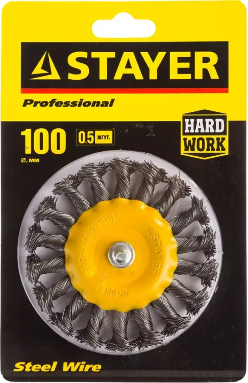 STAYER "PROFESSIONAL". Щетка дисковая для дрели, жгутированная стальная проволока 0,5мм, 100мм 35115-100 купить в Нефтеюганске