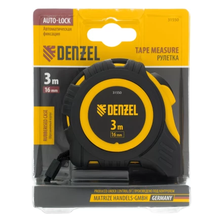 Рулетка Denzel 3м х 16мм, обрезиненный корпус, автоматическая фиксация, 31550 купить в Нефтеюганске