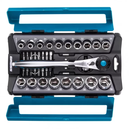 Набор торцевых головок трещотка 120 зубьев 36 предметов 1/2" CrV Gross 14144 купить в Нефтеюганске