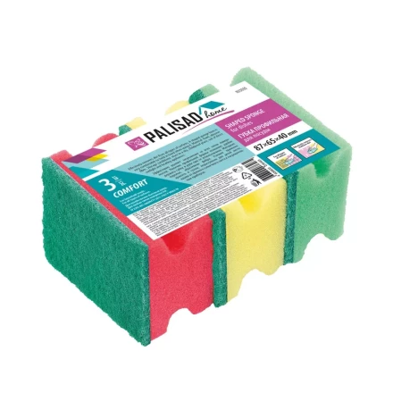 Губки для посуды профильные Comfort, 87 x 65 x 40 мм, 3 шт., Home Palisad 923555 купить в Нефтеюганске