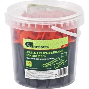 Система выравнивания плитки СВП. Комплект - зажим - клин 50/50 штук (ведерко ПЭНД 1100 мл)  СИБРТЕХ 88070 купить в Нефтеюганске