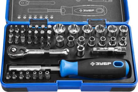 Набор ЗУБР &quot;ПРОФИ&quot;: Отвертка с двухкомп рукояткой, насадки и мини трещетка, 47 предм, пластиковый бокс 25283-H47 купить в Нефтеюганске