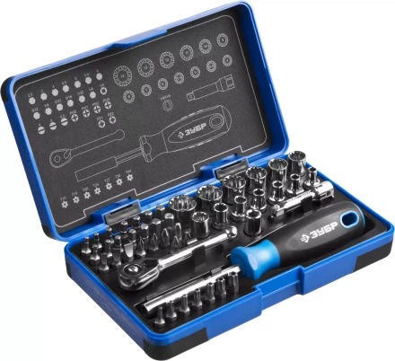 Набор ЗУБР &quot;ПРОФИ&quot;: Отвертка с двухкомп рукояткой, насадки и мини трещетка, 47 предм, пластиковый бокс 25283-H47 купить в Нефтеюганске