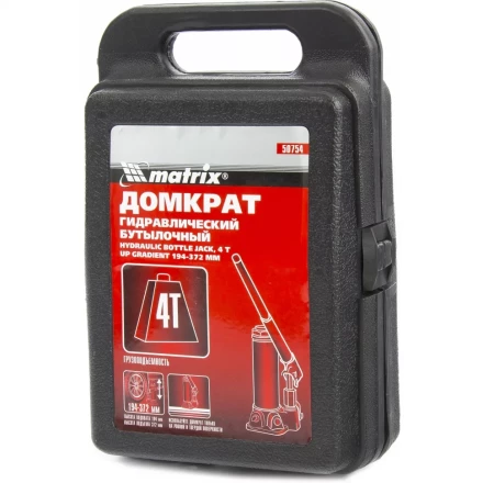 Домкрат гидравлический бутылочный 4 т h подъема 194–372 мм в пласт. кейсе MTX 507549 купить в Нефтеюганске