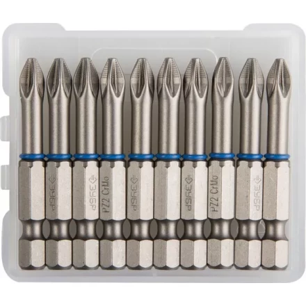 Биты ЗУБР &quot;ЭКСПЕРТ&quot; торсионные кованые, обточенные, хромомолибденовая сталь, тип хвостовика E 1/4&quot;, PZ2, 50мм, 10шт 26013-2-50-10 купить в Нефтеюганске