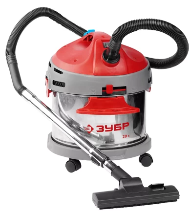 Пылесос ЗУБР сухая и влажная уборка, нержавеющая сталь, усиленное основание, розетка до 2000Вт, 20л, 1400Вт ЗППУ-1400-20 купить в Нефтеюганске