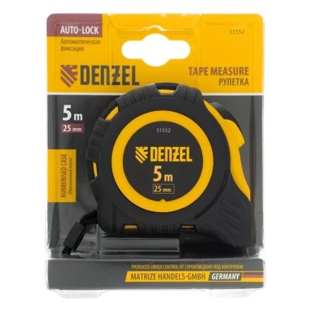Рулетка Denzel  5м х 25мм, обрезиненный корпус, автоматическая фиксация, 31552 купить в Нефтеюганске