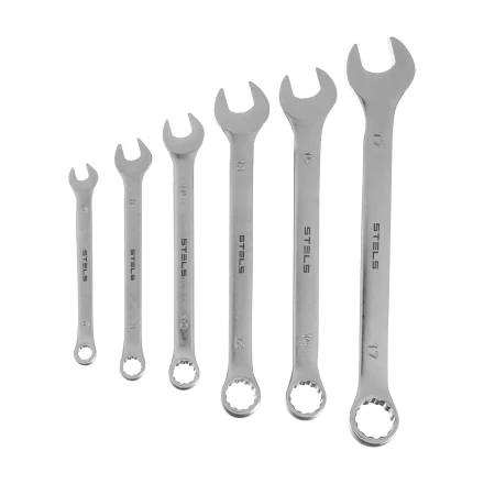 Набор ключей комбинированных Stels 6-17 мм, 6 шт., CrV, матовый хром, 15442 купить в Нефтеюганске