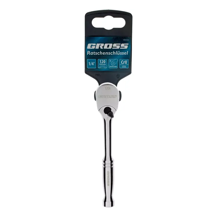 Ключ-трещотка 1/4" Gross 14050, CrV, 120 зубьев, цельнометаллический, хром купить в Нефтеюганске
