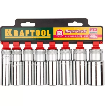 Набор KRAFTOOL "EXPERT QUALITAT" Торцовые головки "SUPER LOCK" удлин, 1/2", 16-27мм, 8 предметов 27865-H8_z01 купить в Нефтеюганске