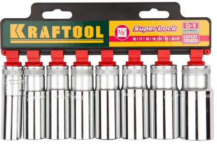 Набор KRAFTOOL &quot;EXPERT QUALITAT&quot; Торцовые головки &quot;SUPER LOCK&quot; удлин, 1/2&quot;, 16-27мм, 8 предметов 27865-H8_z01 купить в Нефтеюганске