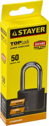 Замок STAYER &quot;STANDARD&quot; навесной, металлический корпус, удлиненная закаленная дужка, 50 мм 37160-50-1 купить в Нефтеюганске