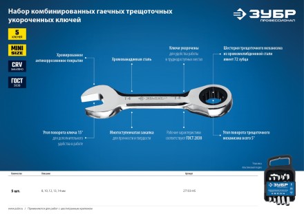 Наборы трещоточных комбинированных ключей укороченных серия ПРОФЕССИОНАЛ купить в Нефтеюганске