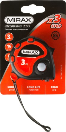 Рулетка MIRAX, 3 стопора, двухкомпонентный пластиковый корпус, 3мх16мм 34013-03-16 купить в Нефтеюганске